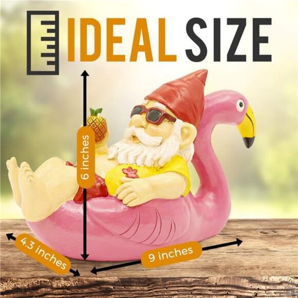 Garden Gnome on Flamingo, Polyresin Outdoor Decor, Funny Lawn Statue Figurine - Picture 3 of 5